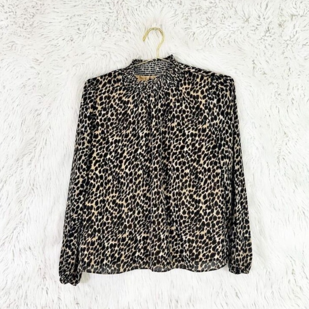 J. Crew Women's Cheetah Leopard Print Mock Neck Long Sleeve Blouse Top Size S